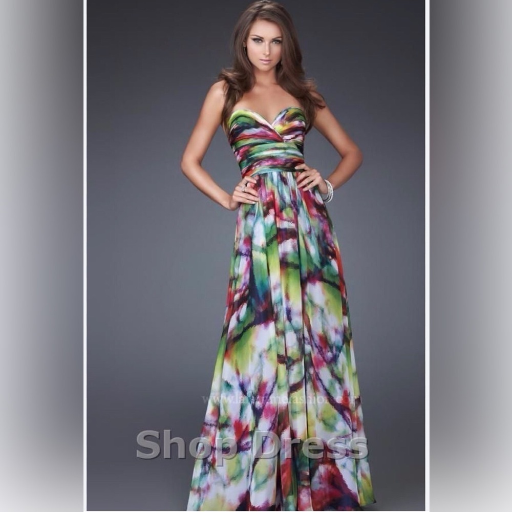 La Femme Strapless Tie Dye Watercolor Gown Size 4